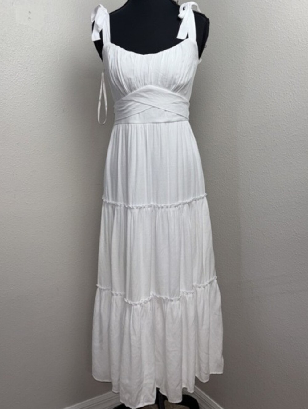 Trixxi White Tiered Dress with Tie Shoulder Straps * Summer Dress * Large